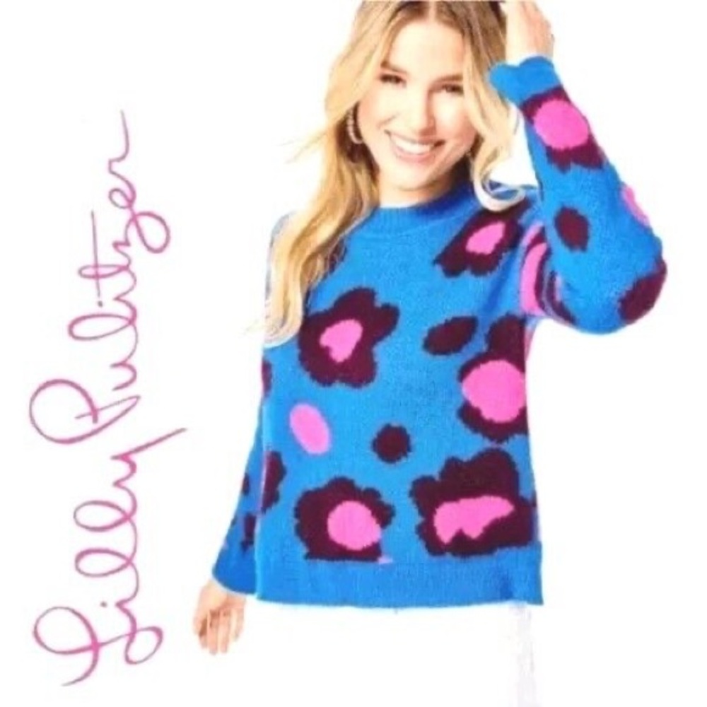 Lilly Pulitzer Ferrara Sweater Blue Flare Growl & Prowl Size XL